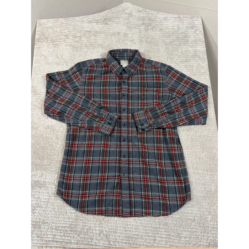 LL Bean Traditional Fit Flannel Shirt Mens Large Tall Gray Red Plaid 228066